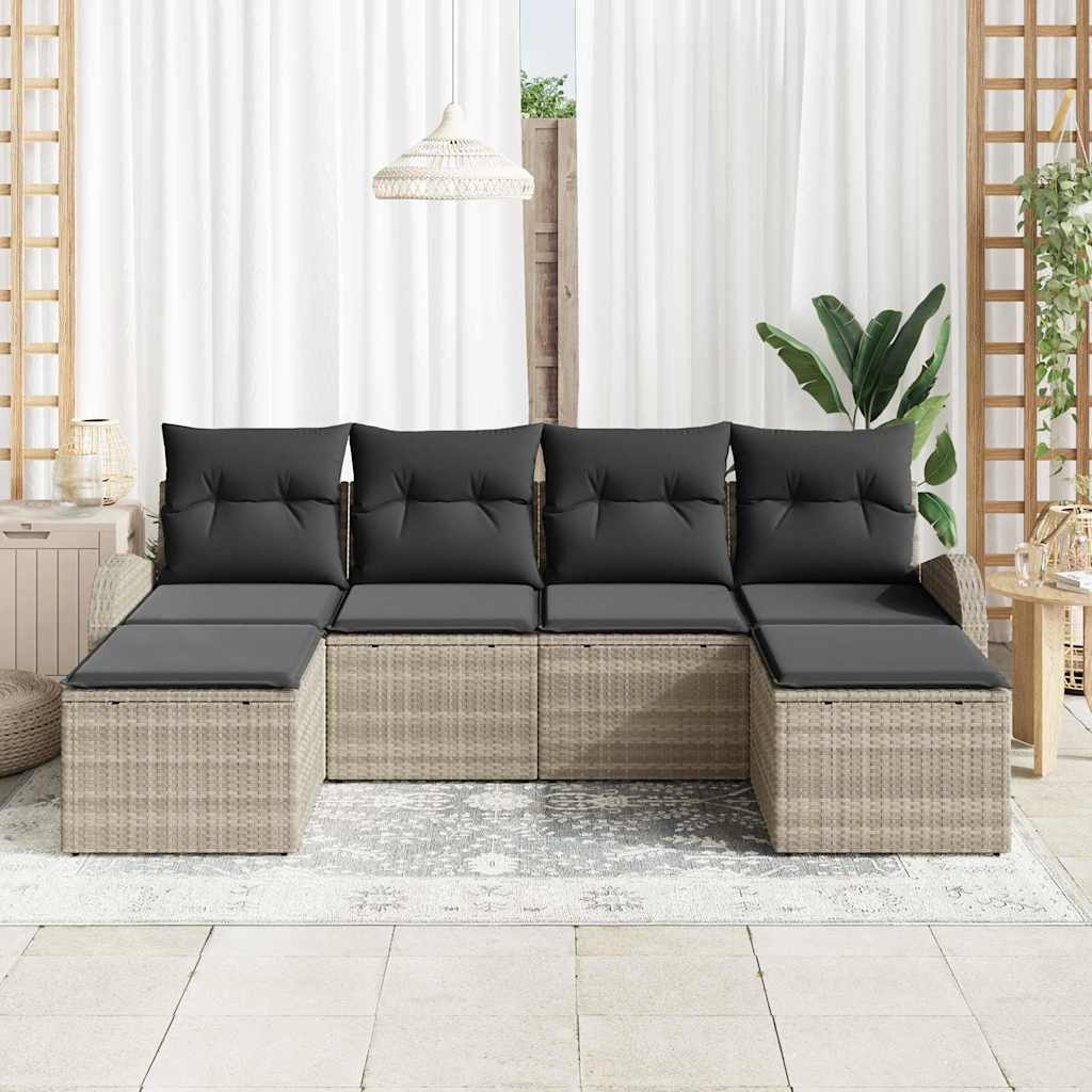 Kerti Kanapé Szett párnával 6 pcs Világosszürke Poly Rattan
