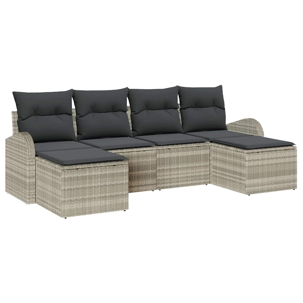 Kerti Kanapé Szett párnával 6 pcs Világosszürke Poly Rattan