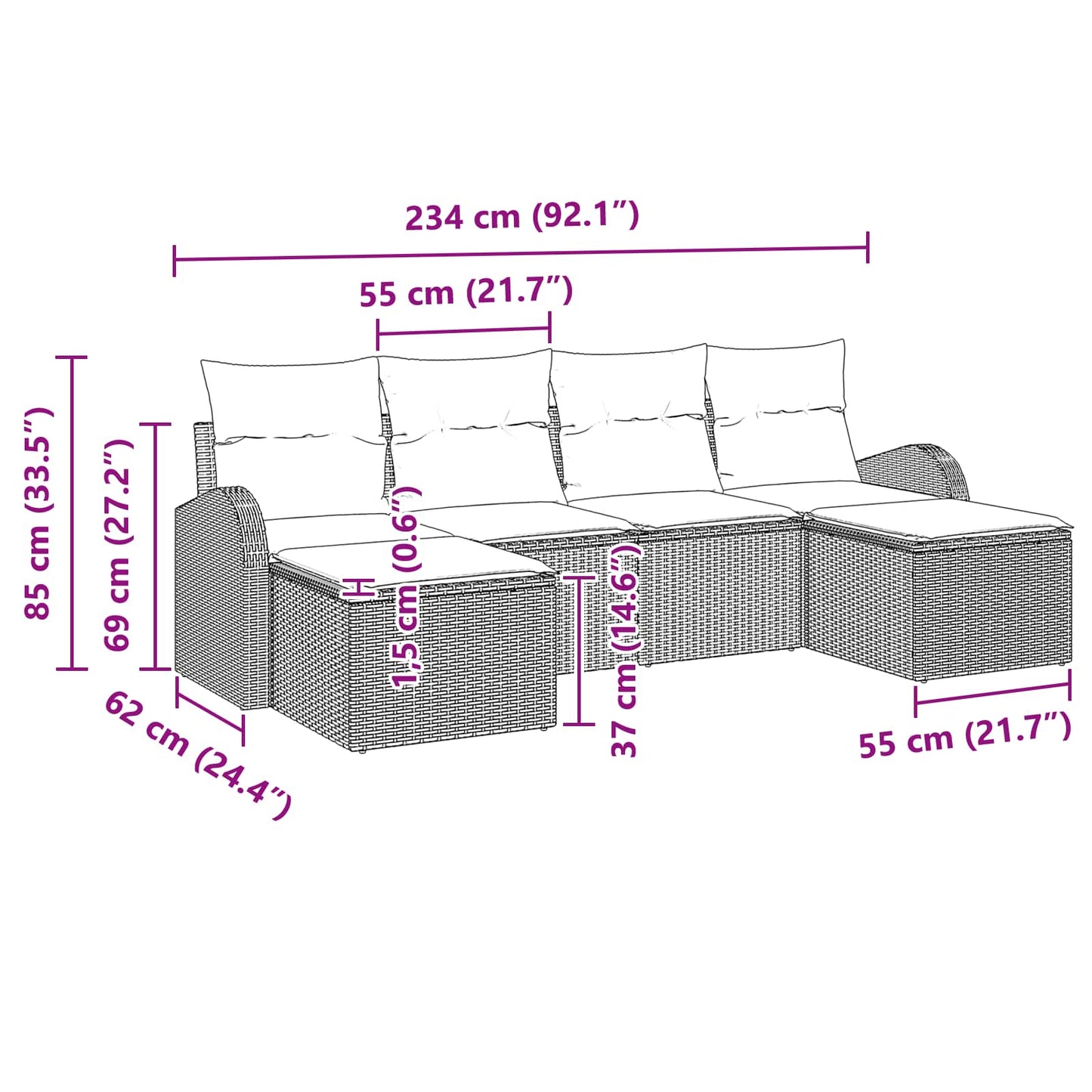 Kerti Kanapé Szett párnával 6 pcs Barna Poly Rattan