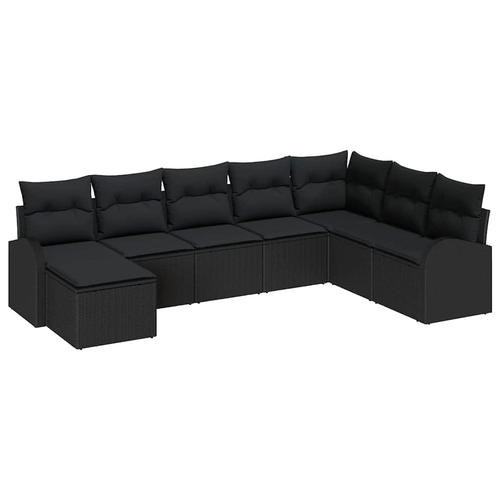 Kerti Kanapé Szett párnával 8 pcs Fekete Poly Rattan
