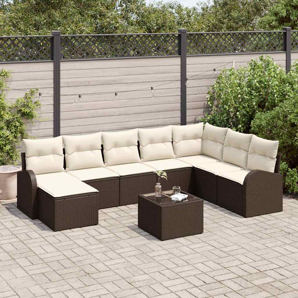 Kerti Kanapé Szett párnával 9 pcs Barna Poli rattan