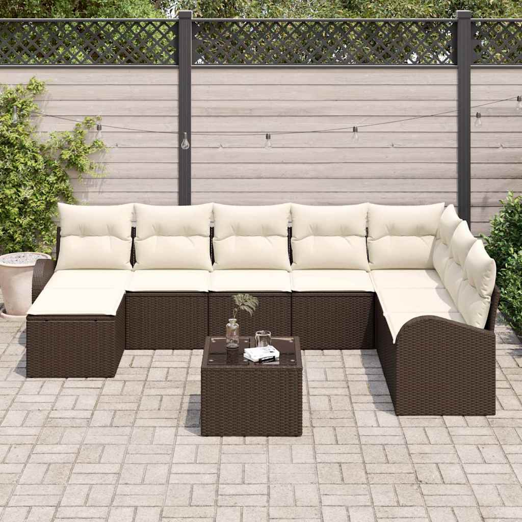 Kerti Kanapé Szett párnával 9 pcs Barna Poli rattan