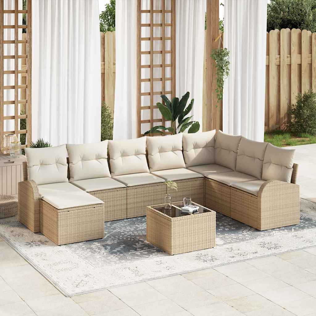 Kerti Kanapé Szett párnával 9 pcs Bézs Poli rattan
