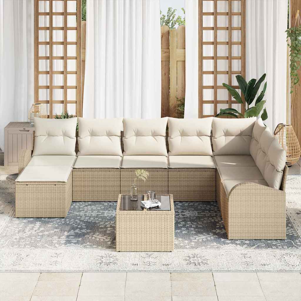Kerti Kanapé Szett párnával 9 pcs Bézs Poli rattan