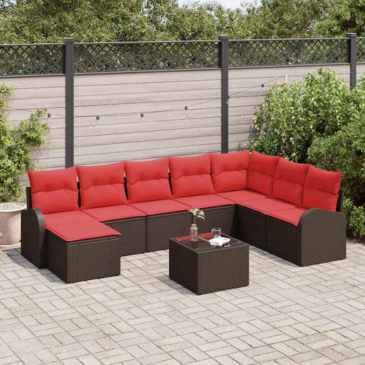Kerti Kanapé Szett párnával 9 pcs Barna Poly Rattan