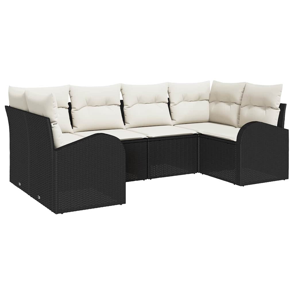 Kerti Kanapé Szett párnával 6 pcs Fekete Poly Rattan