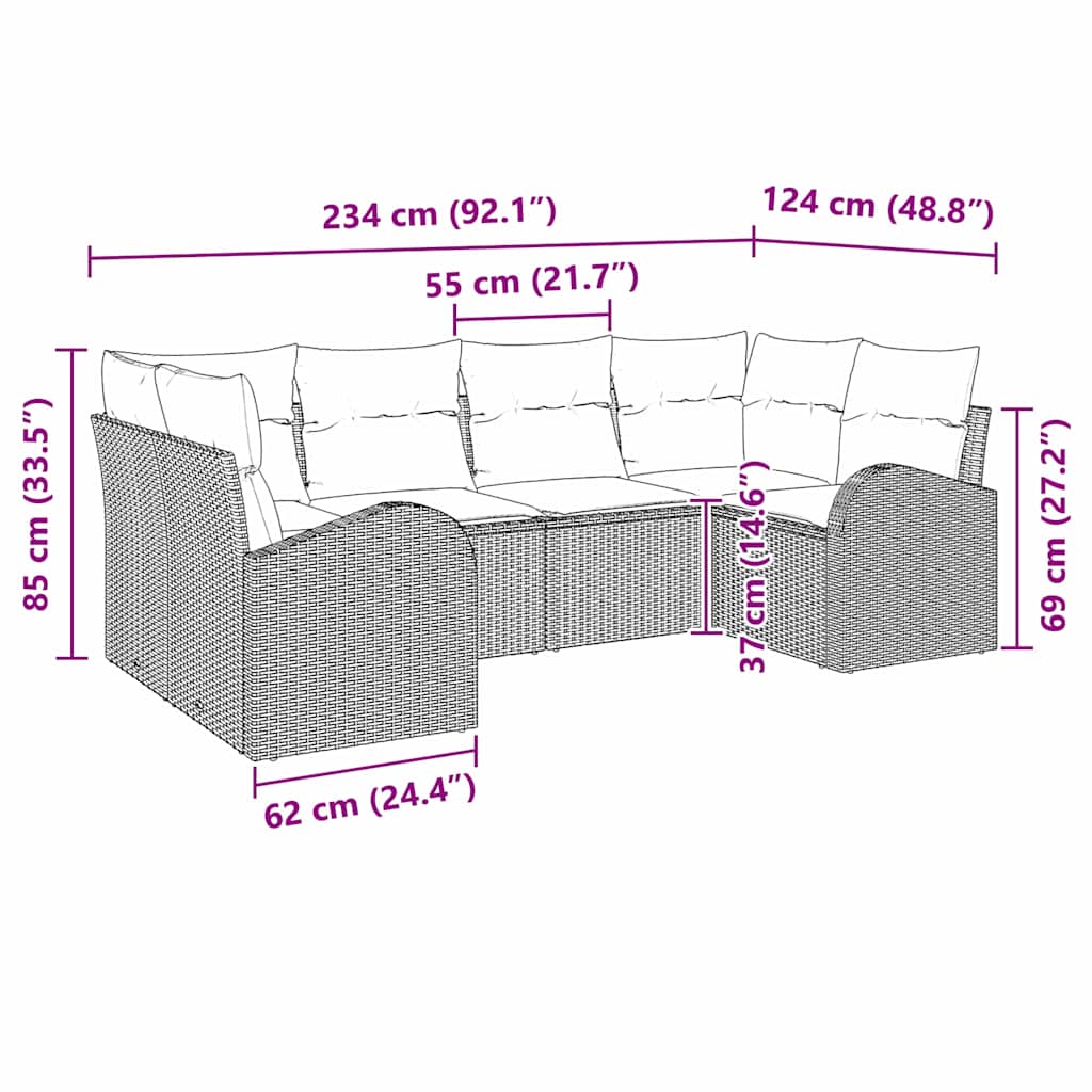 Kerti Kanapé Szett párnával 6 pcs Barna Poly Rattan