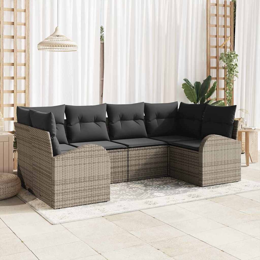 Kerti Kanapé Szett párnával 6 pcs Szürke Poly Rattan