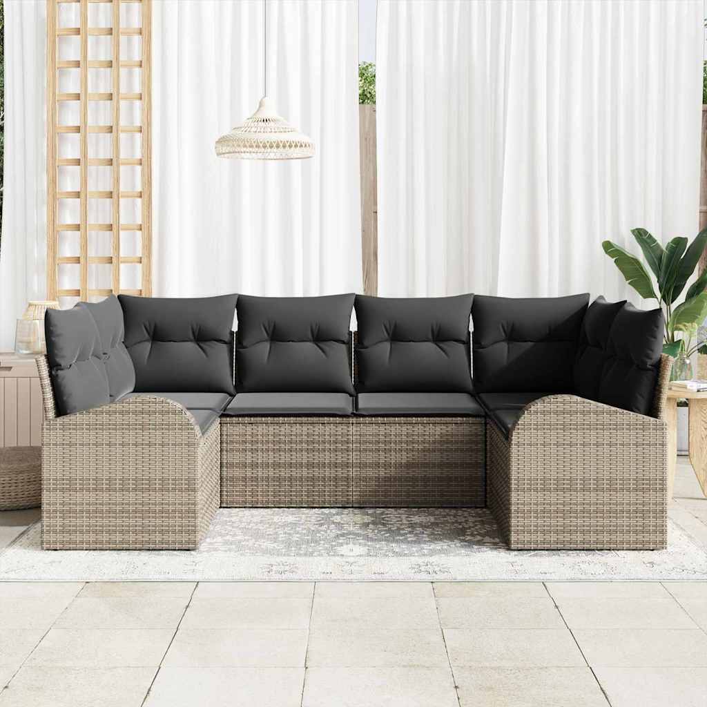 Kerti Kanapé Szett párnával 6 pcs Szürke Poly Rattan