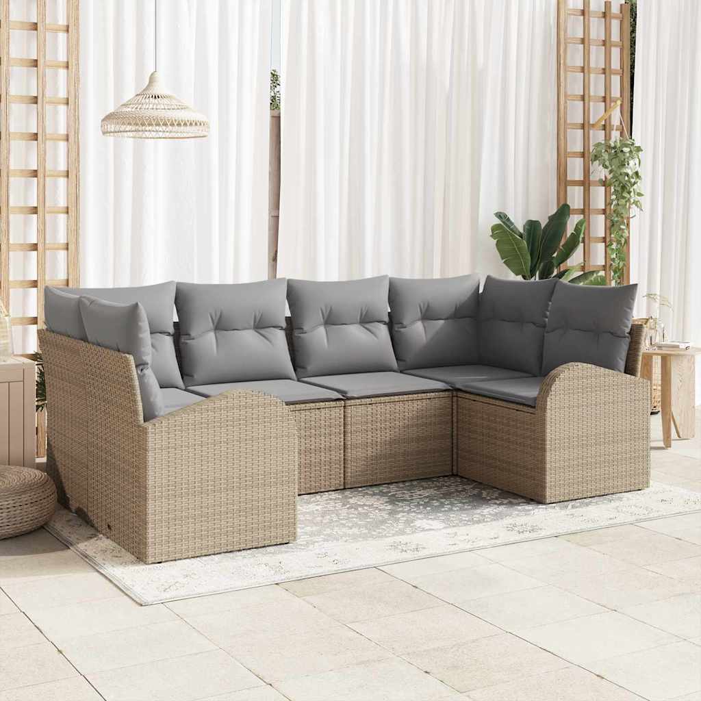 Kerti Kanapé Szett párnával 6 pcs Bézs Poly Rattan