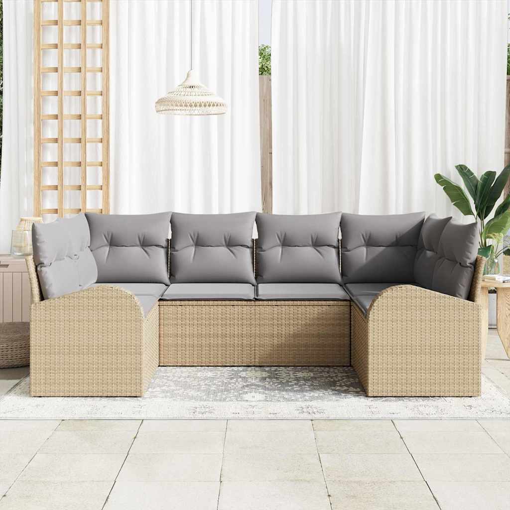 Kerti Kanapé Szett párnával 6 pcs Bézs Poly Rattan