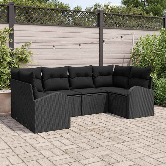 Kerti Kanapé Szett párnával 6 pcs Fekete Poly Rattan
