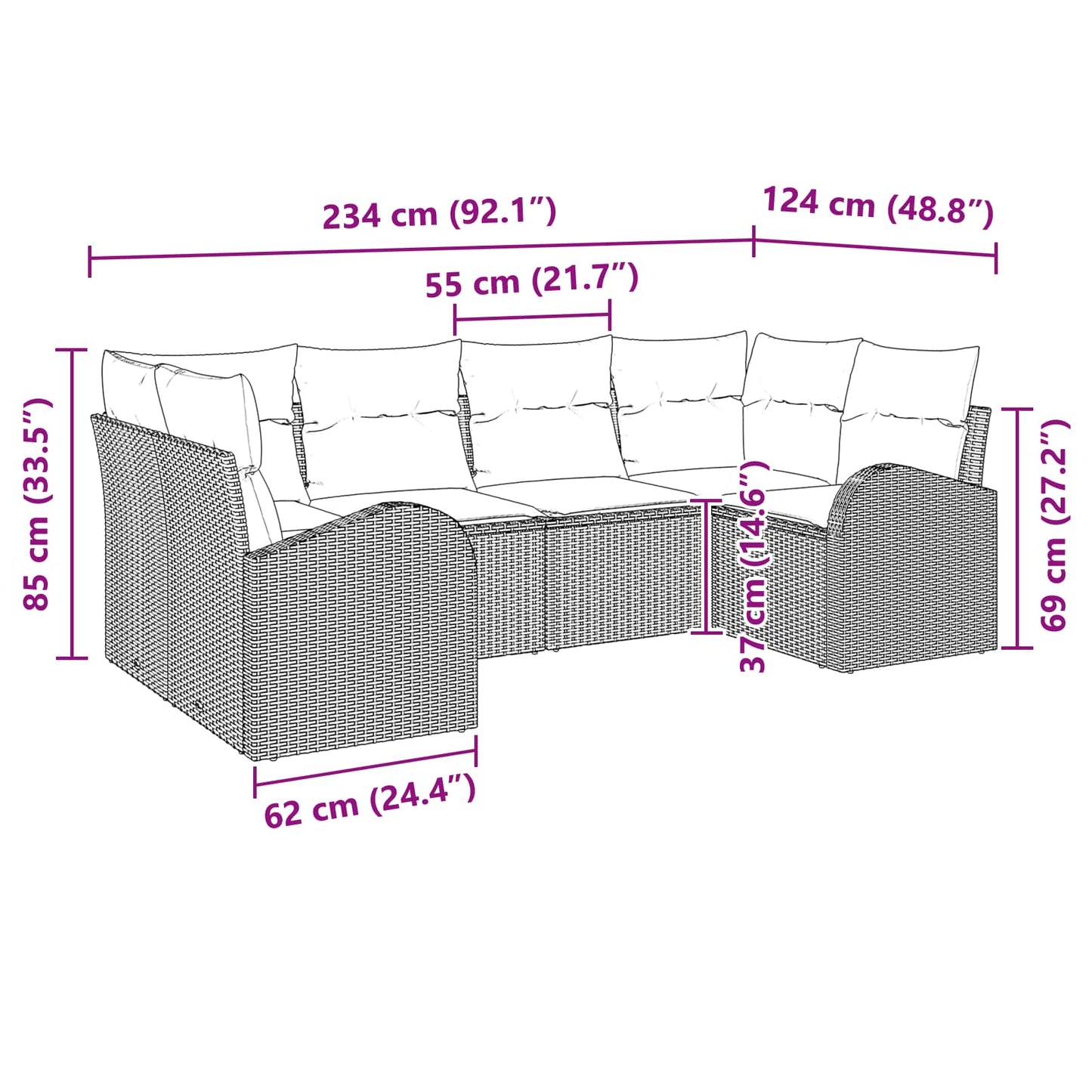 Kerti Kanapé Szett párnával 6 pcs Barna Poly Rattan