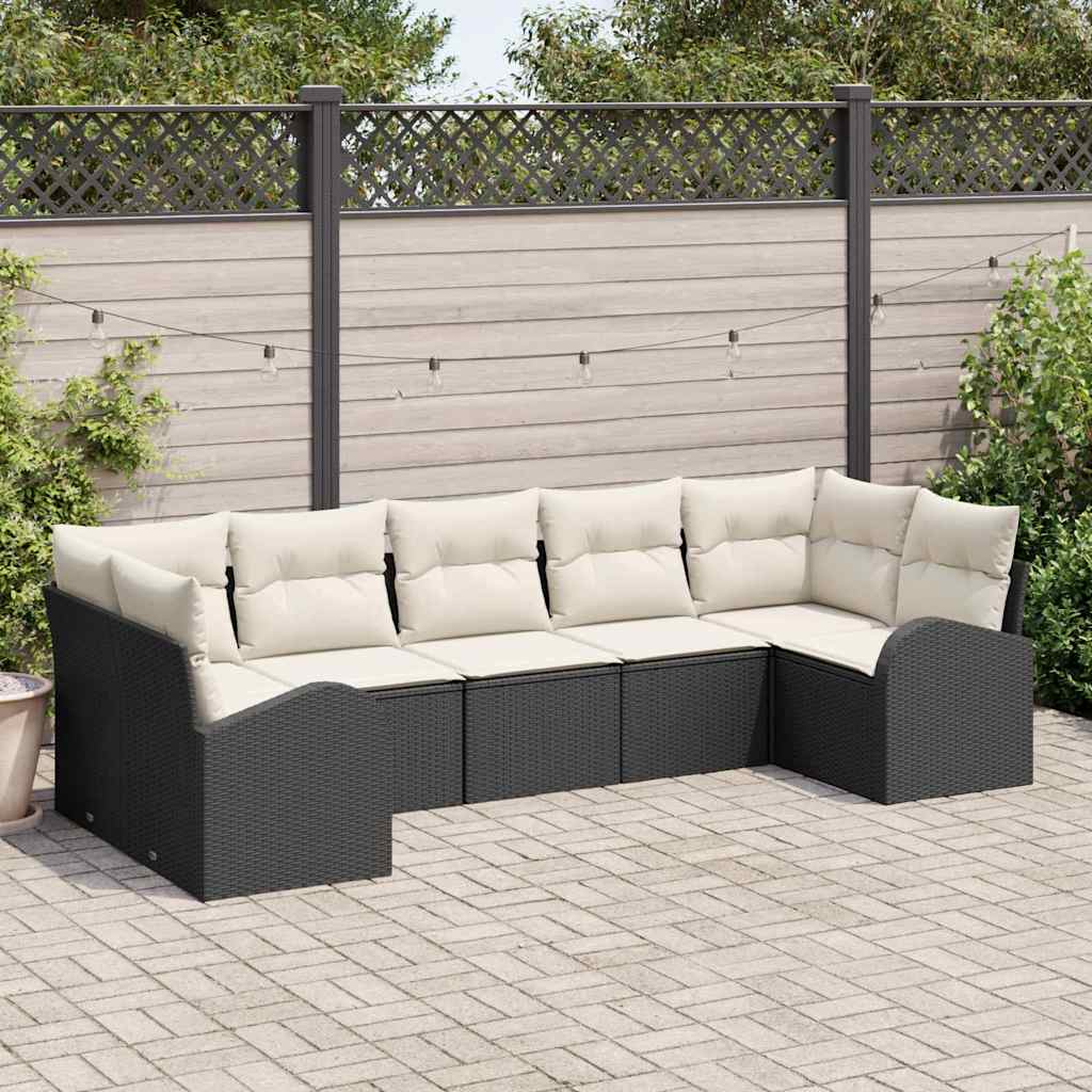 Kerti Kanapé Szett 7 db Fekete [Műanyag]: Poly Rattan