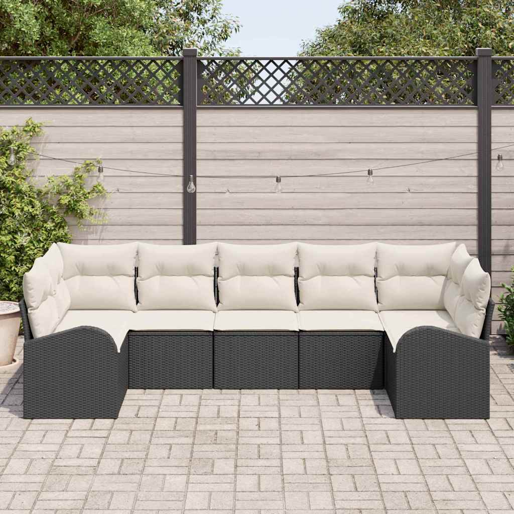 Kerti Kanapé Szett 7 db Fekete [Műanyag]: Poly Rattan