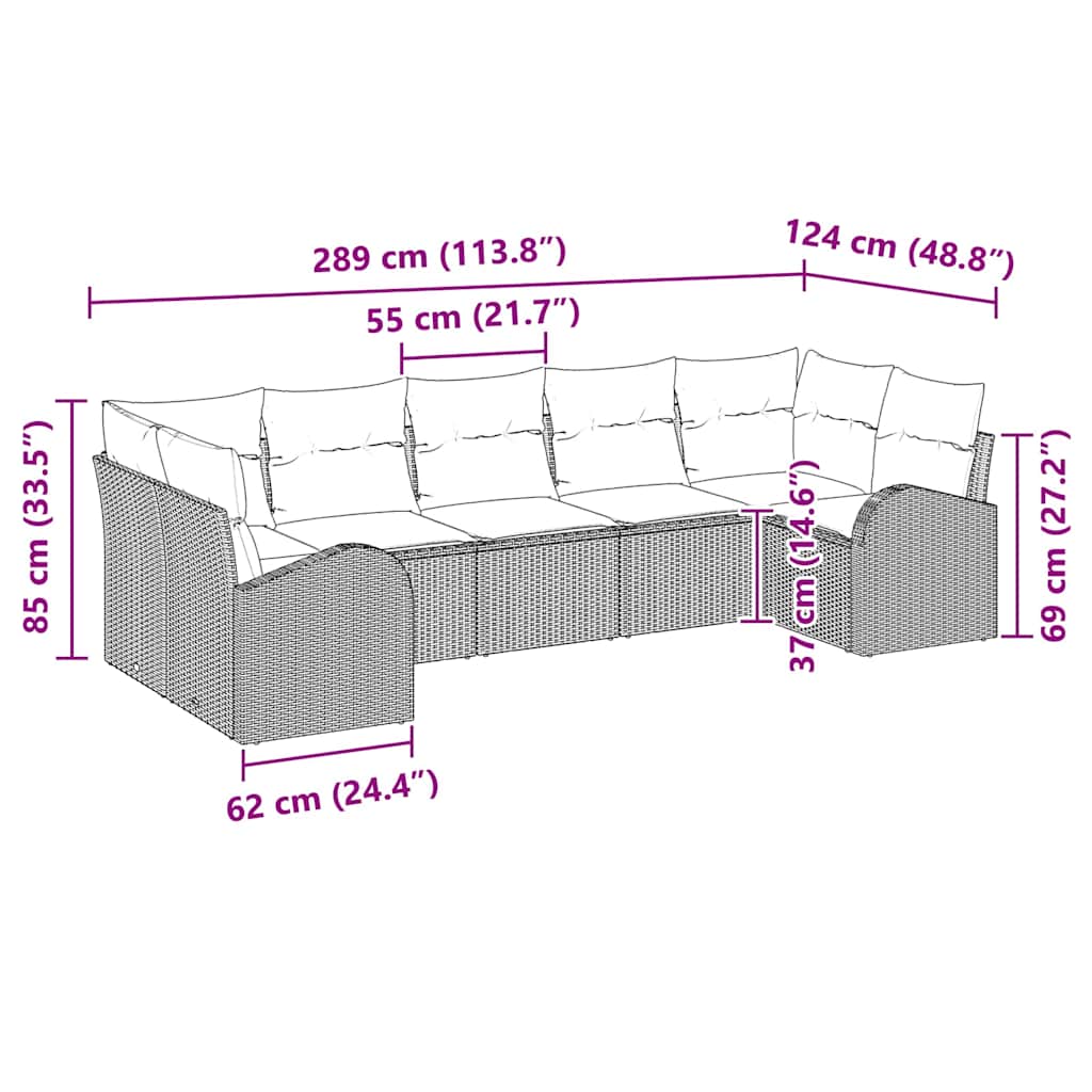 Kerti Kanapé Szett 7 db Fekete [Műanyag]: Poly Rattan