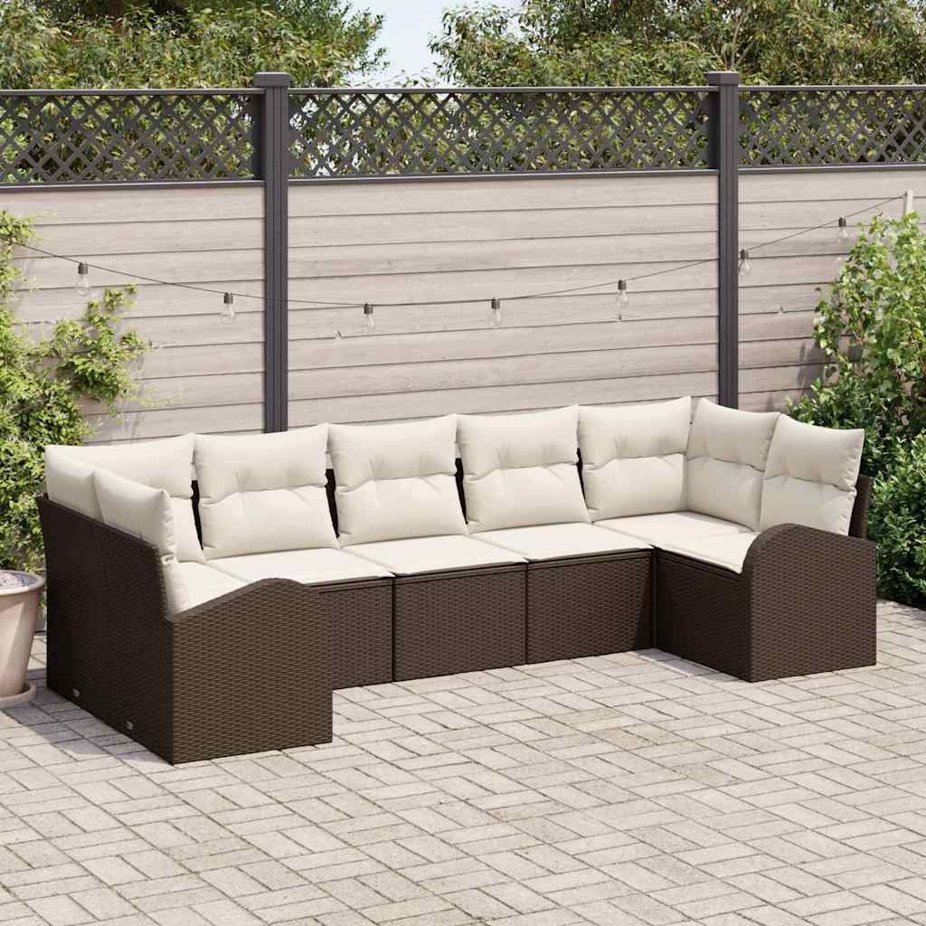 Kerti Kanapé Szett párnával 7 pcs Barna Poly Rattan