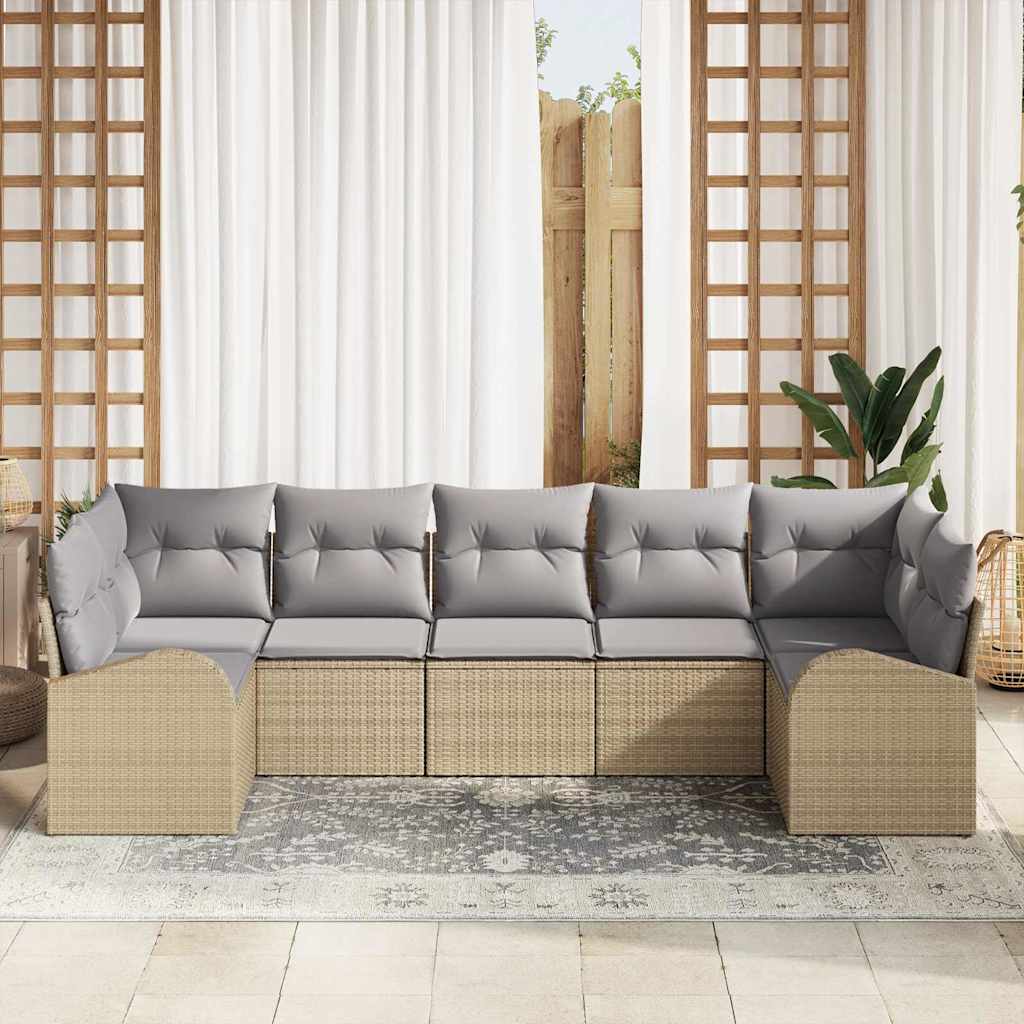 Kerti Kanapé Szett párnával 7 pcs Bézs Poly Rattan