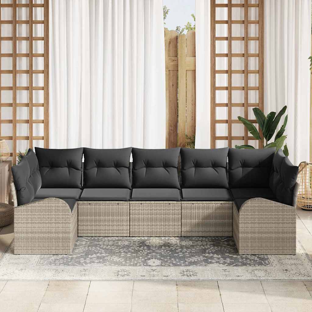 Kerti Kanapé Szett párnával 7 pcs Világosszürke Poly Rattan