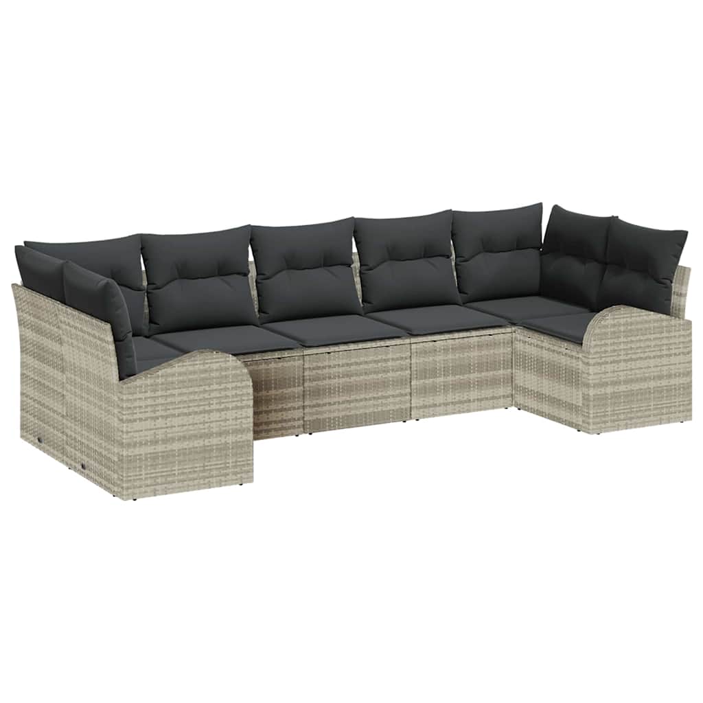 Kerti Kanapé Szett párnával 7 pcs Világosszürke Poly Rattan