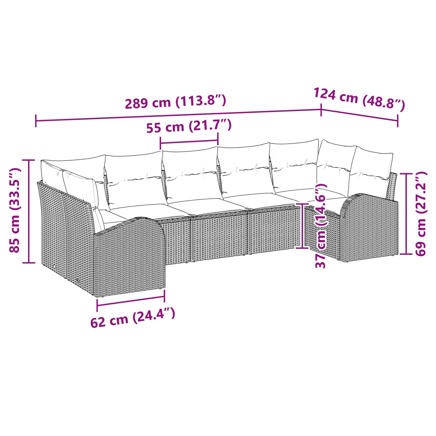 Kerti Kanapé Szett párnával 7 pcs Barna Poly Rattan