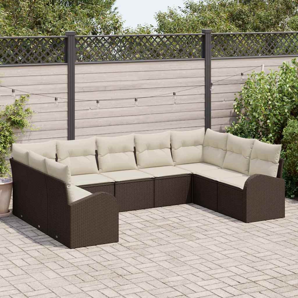 Kanapé Szett párnával 9 pcs Barna Poly Rattan