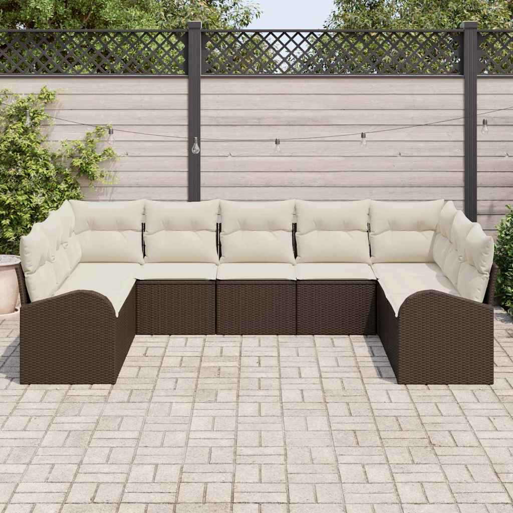 Kanapé Szett párnával 9 pcs Barna Poly Rattan