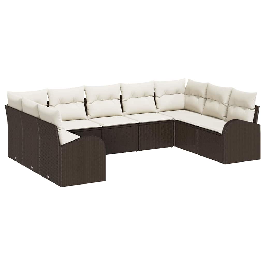 Kanapé Szett párnával 9 pcs Barna Poly Rattan