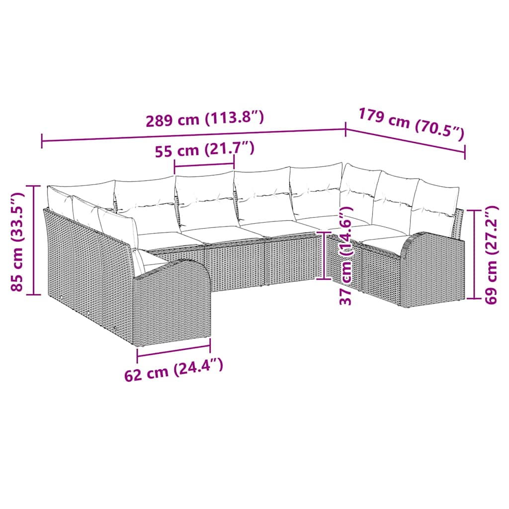 Kanapé Szett párnával 9 pcs Barna Poly Rattan