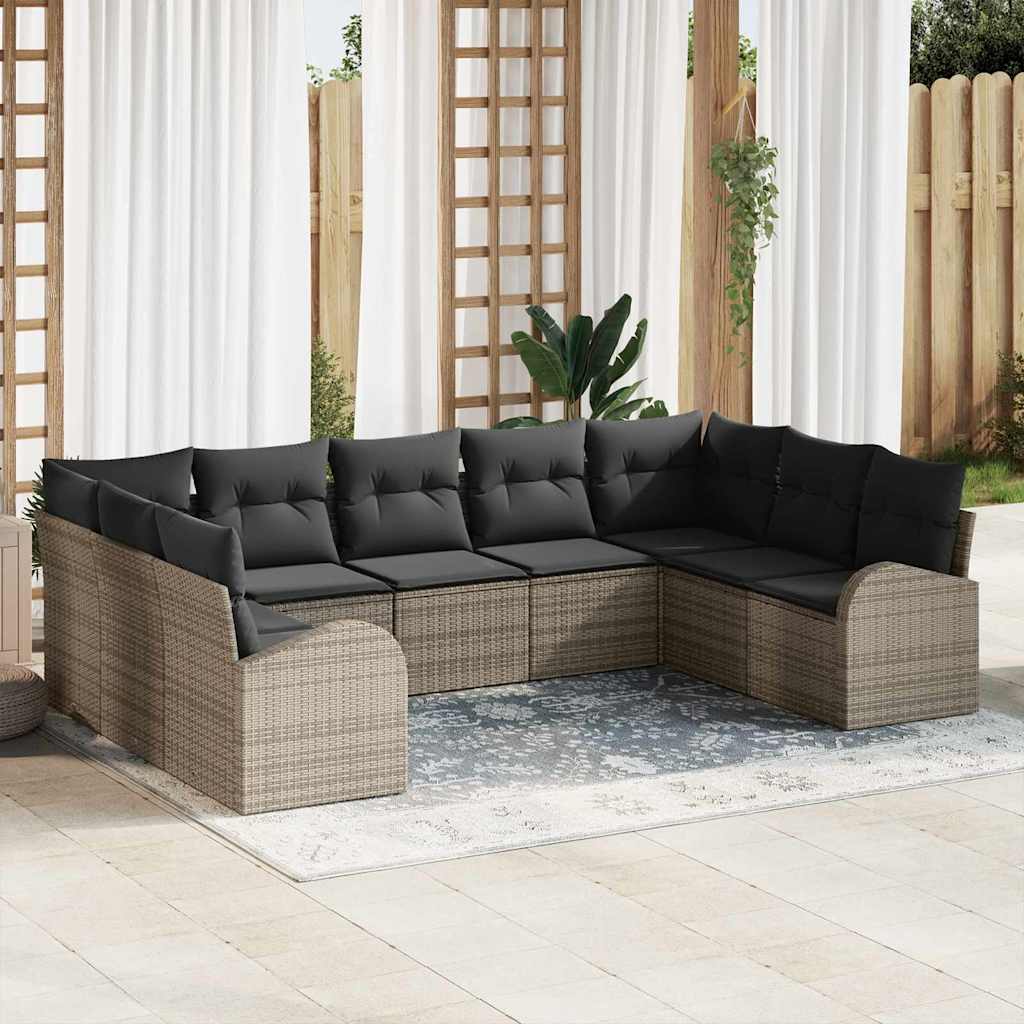Kanapé Szett párnával 9 pcs Szürke Poly Rattan