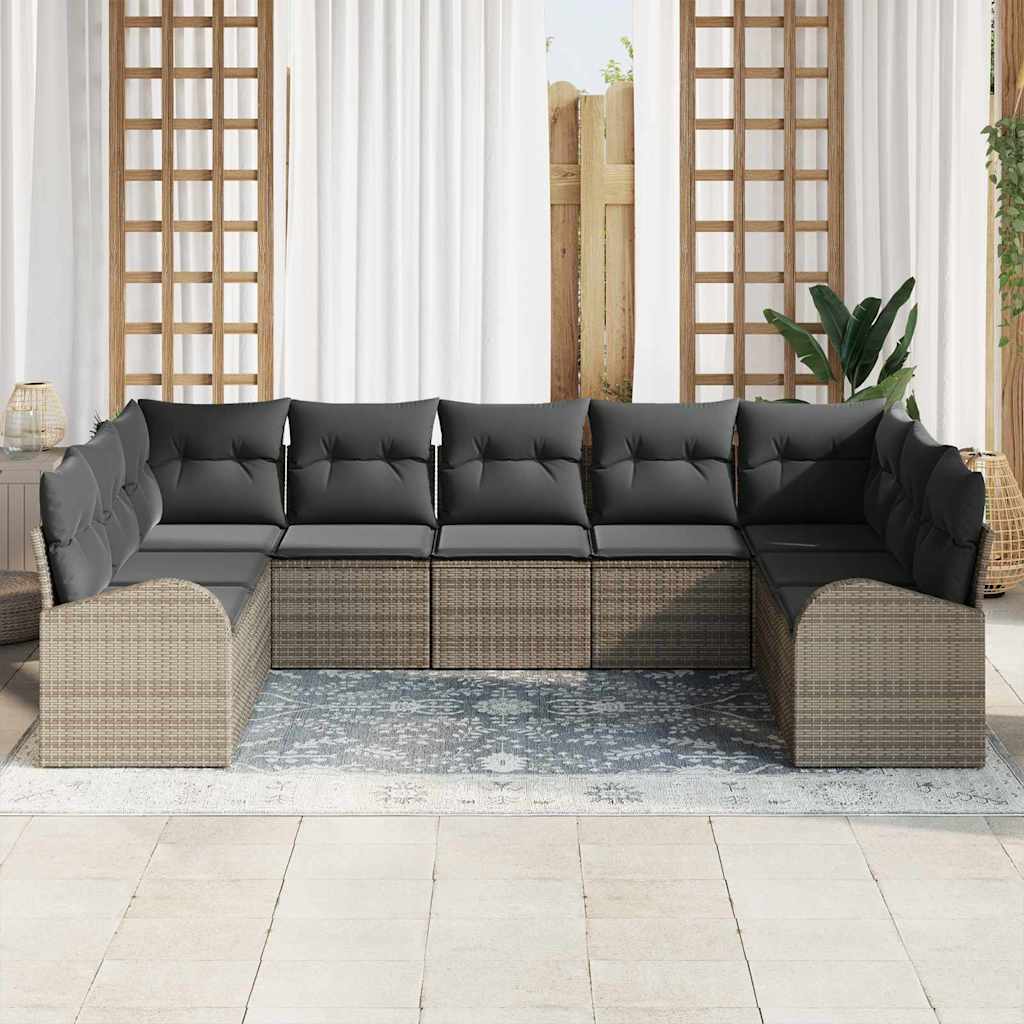 Kanapé Szett párnával 9 pcs Szürke Poly Rattan