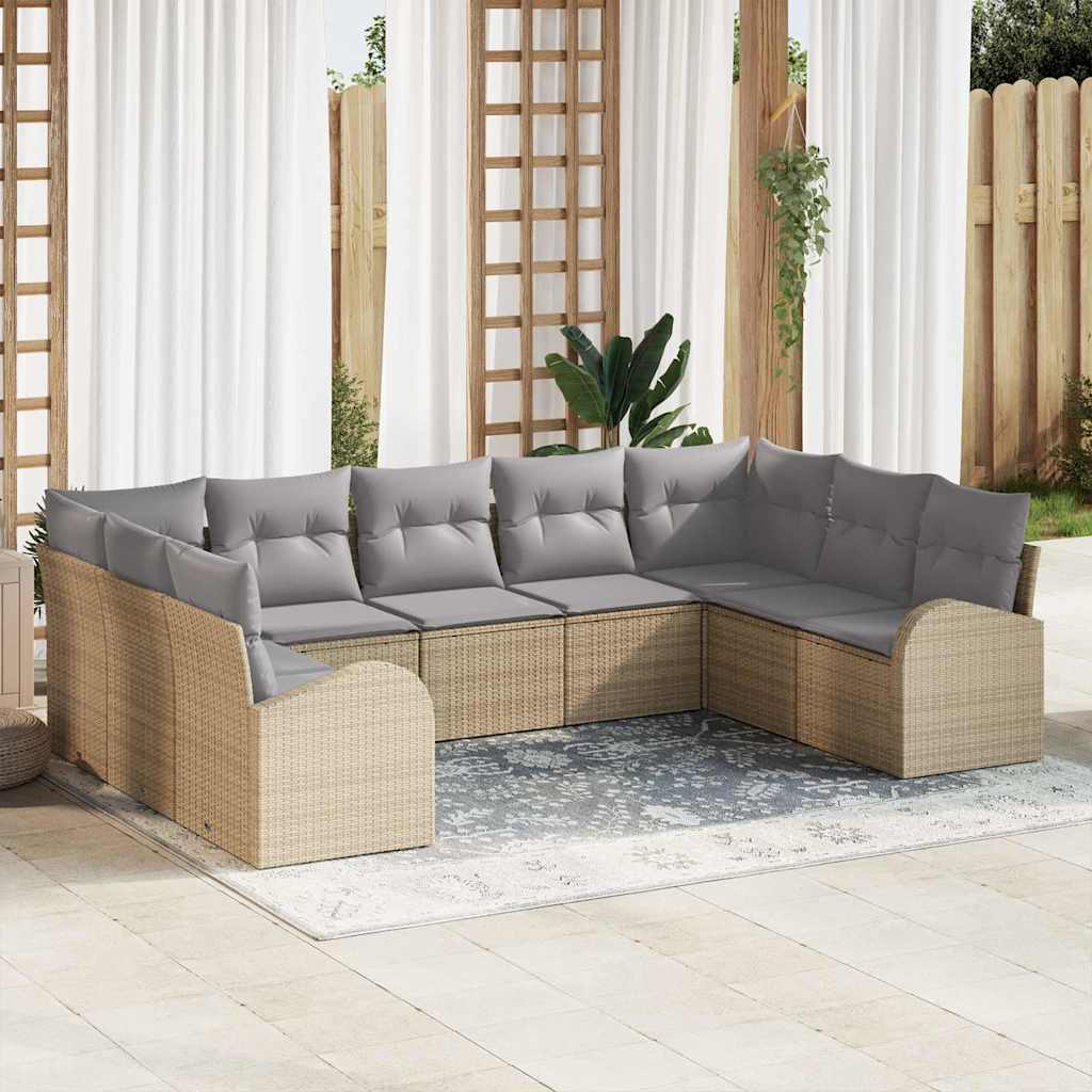 Kanapé Szett párnával 9 pcs Bézs Poly Rattan