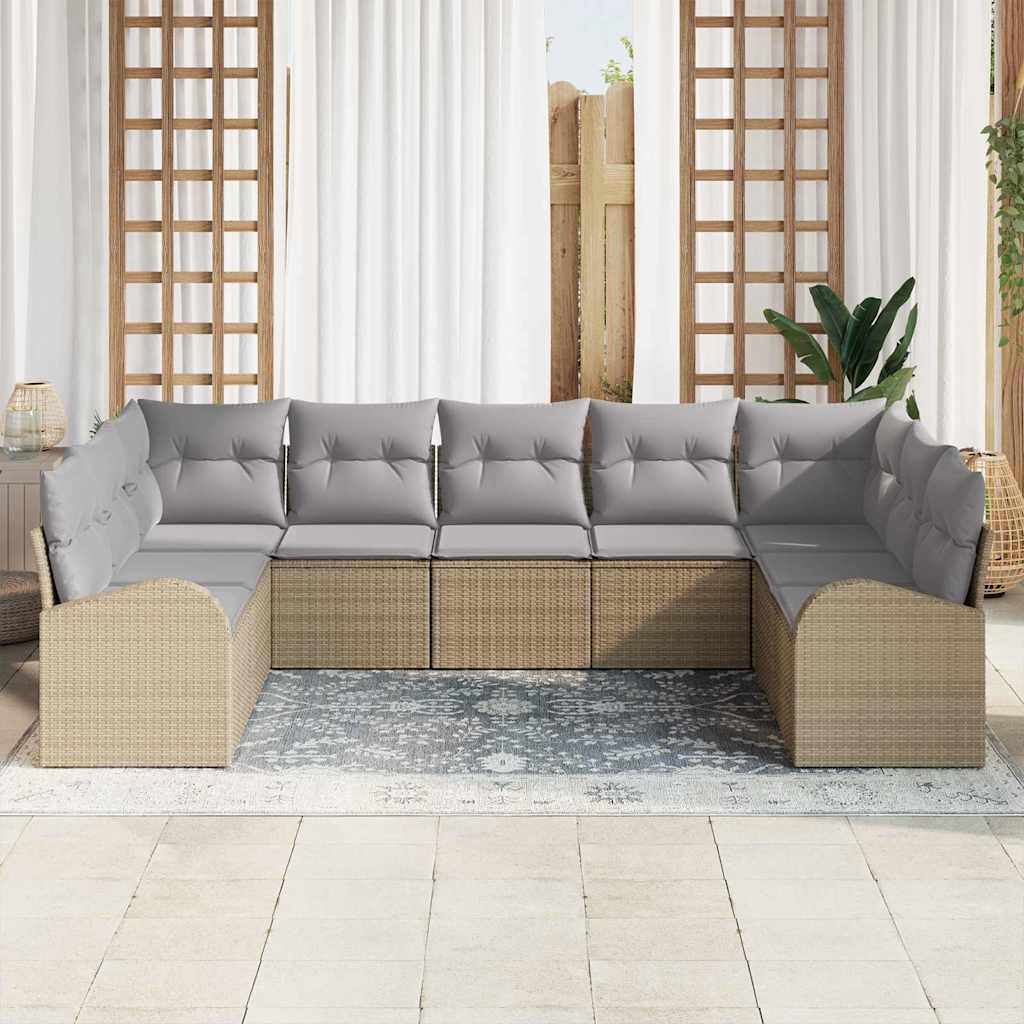 Kanapé Szett párnával 9 pcs Bézs Poly Rattan