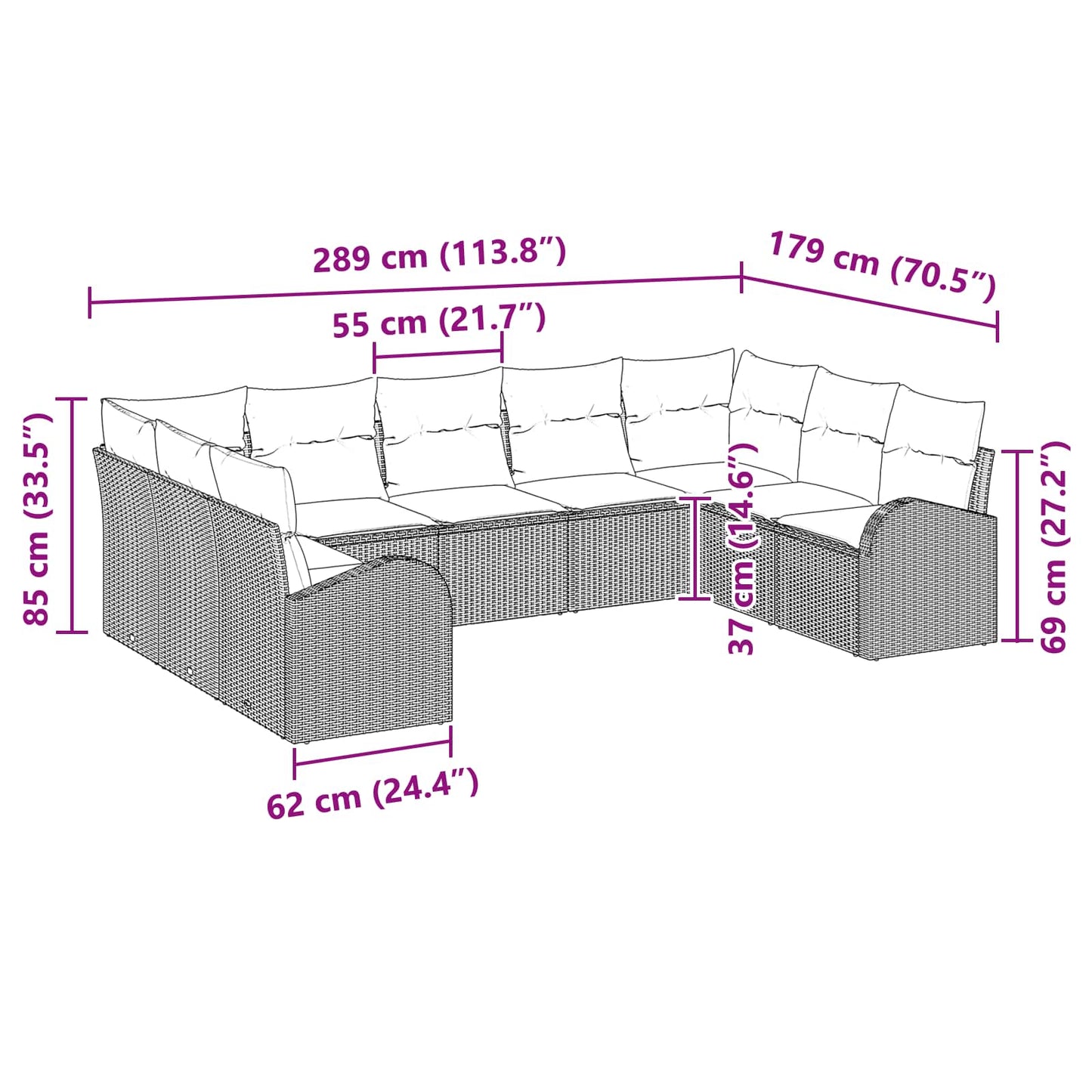 Kanapé Szett párnával Barna Poly Rattan