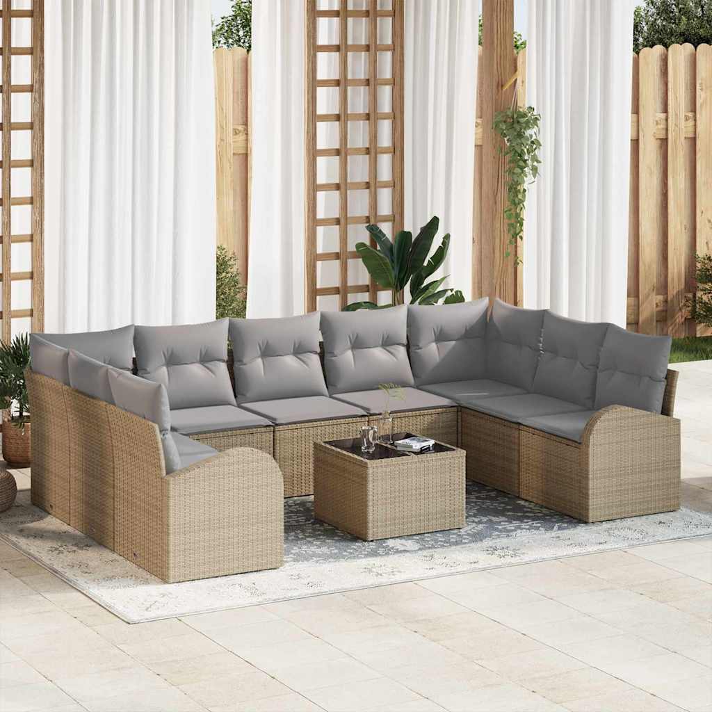Kanapé Szett párnával 10 pcs Bézs Poly Rattan