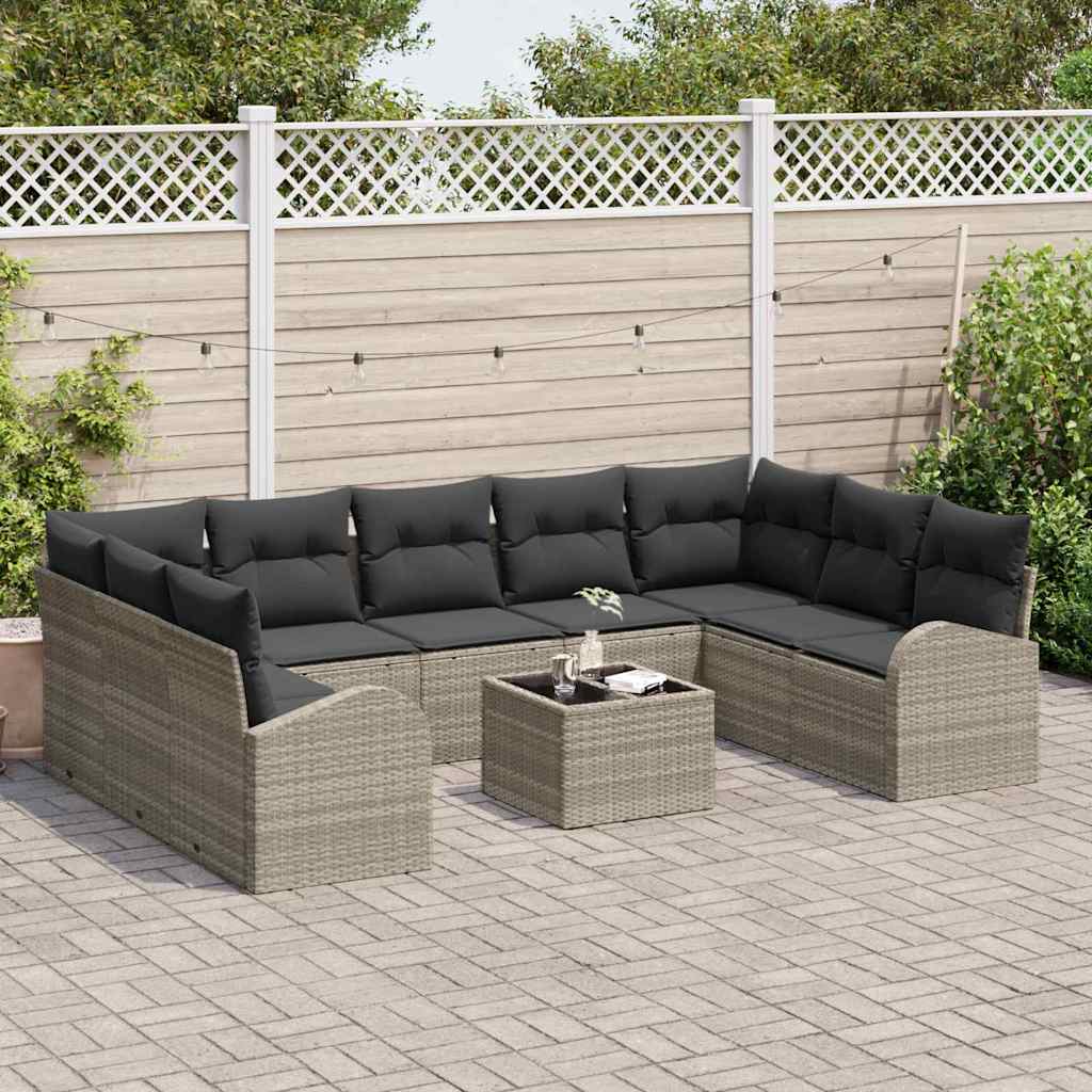 Kanapé Szett párnával 10 pcs Világosszürke Poly Rattan