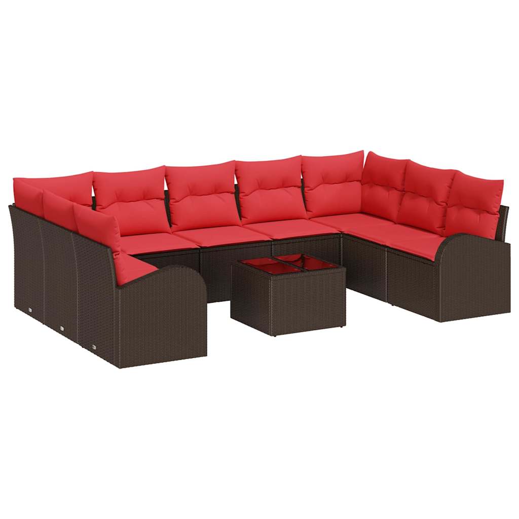 Kanapé Szett párnával 10 pcs Barna Poly Rattan