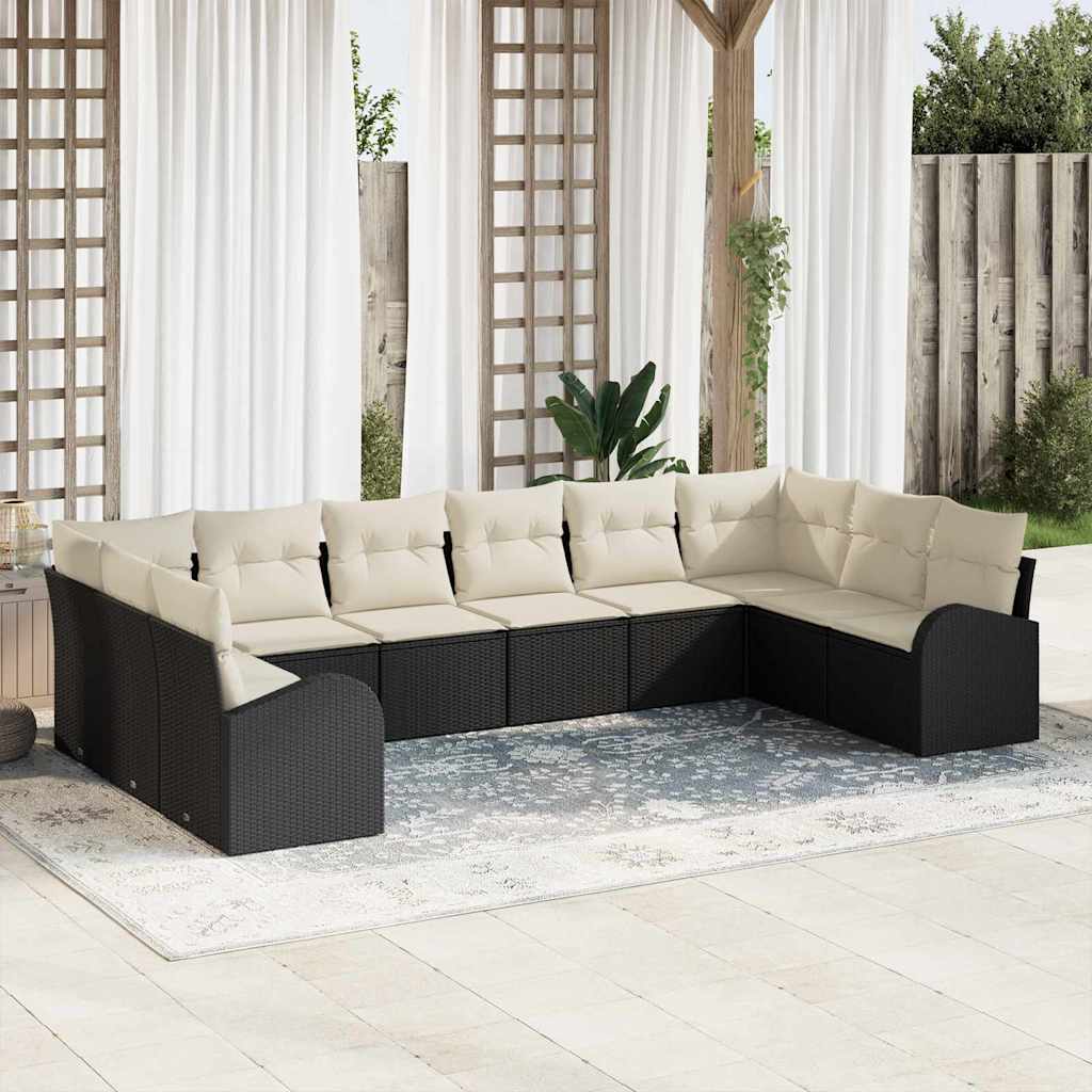 Kanapé Szett párnával 10 pcs Fekete Polyrattan