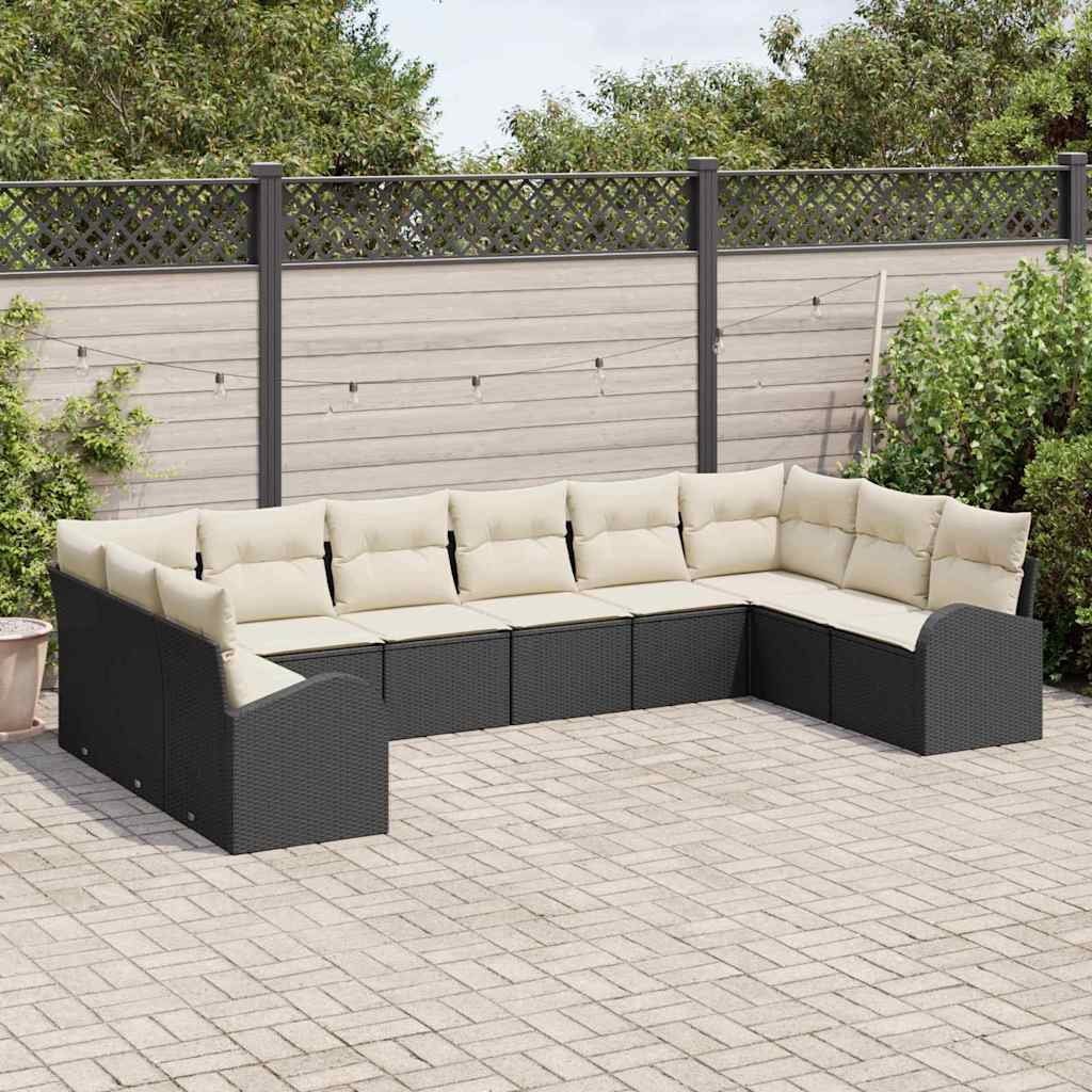 Kanapé Szett párnával 10 pcs Fekete Polyrattan