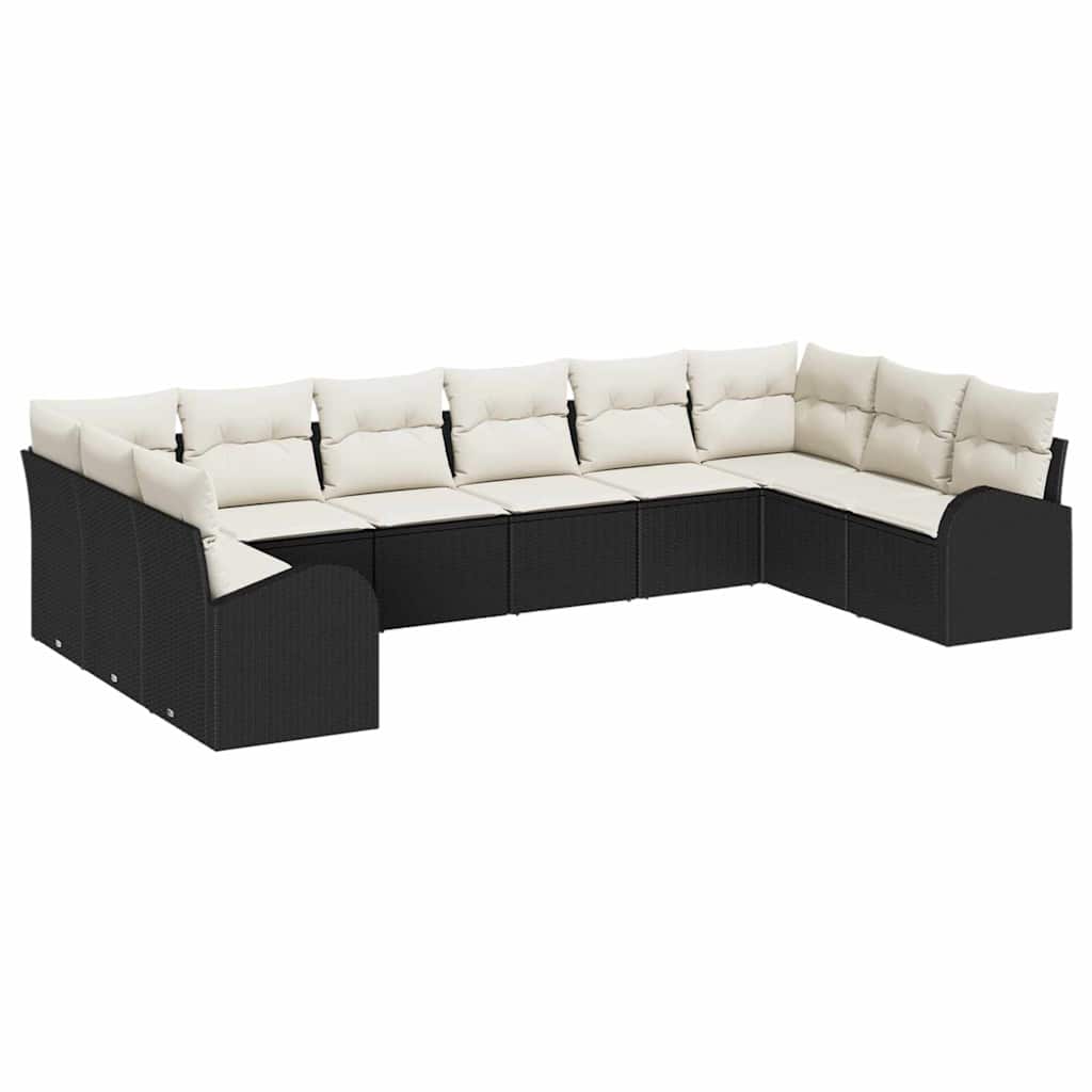 Kanapé Szett párnával 10 pcs Fekete Polyrattan