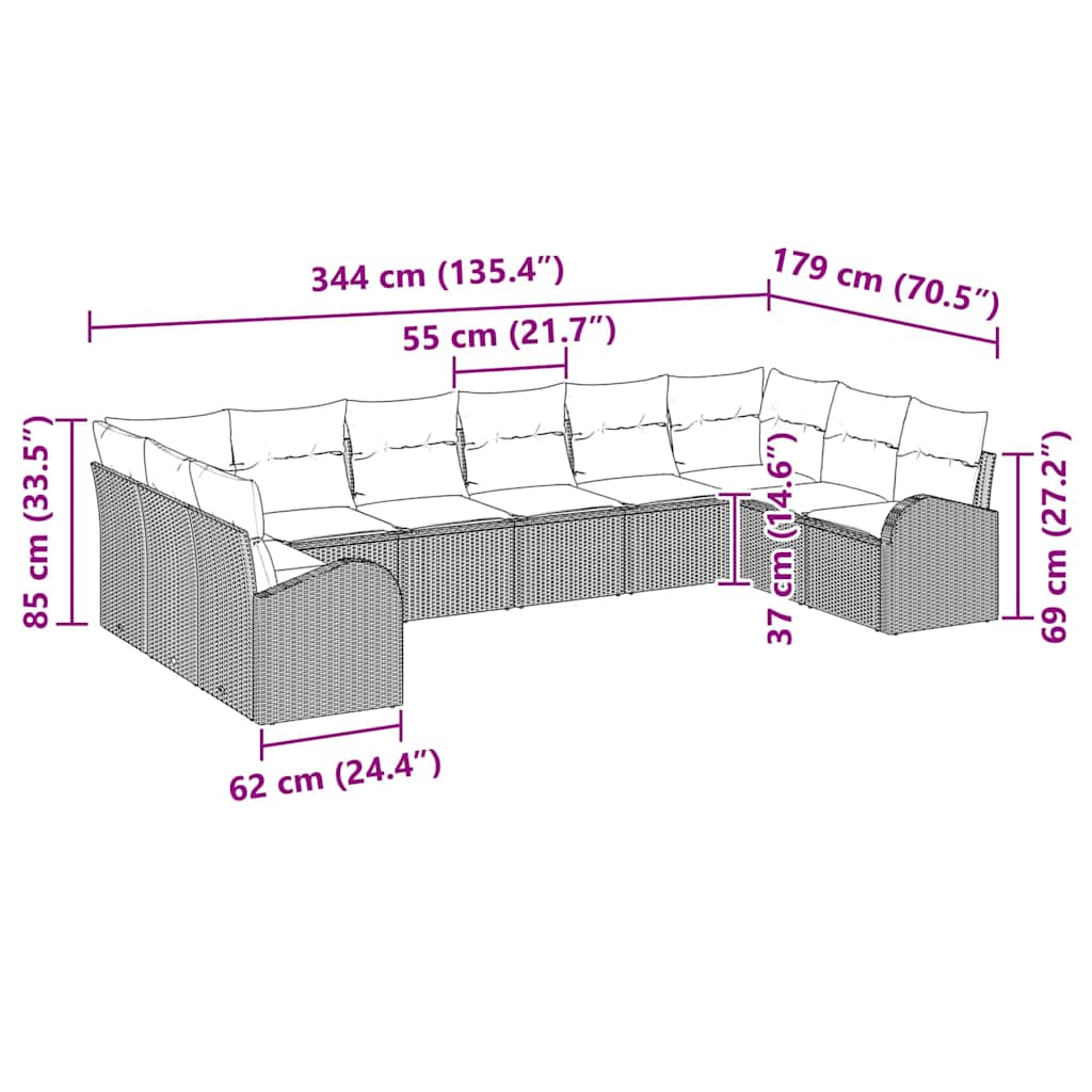 Kanapé Szett párnával 10 pcs Világosszürke Polyrattan