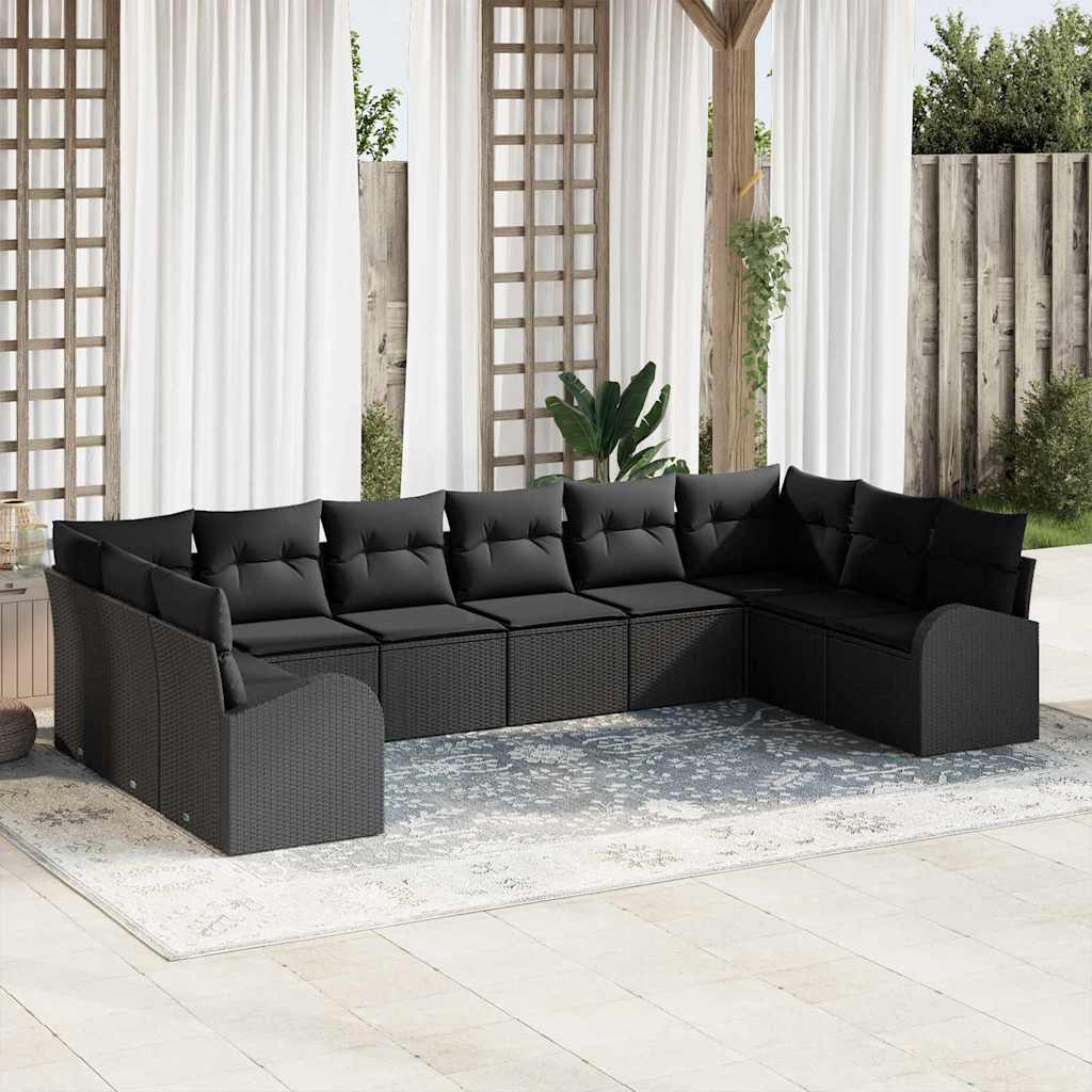 Kanapé Szett párnával 10 pcs Fekete Polyrattan
