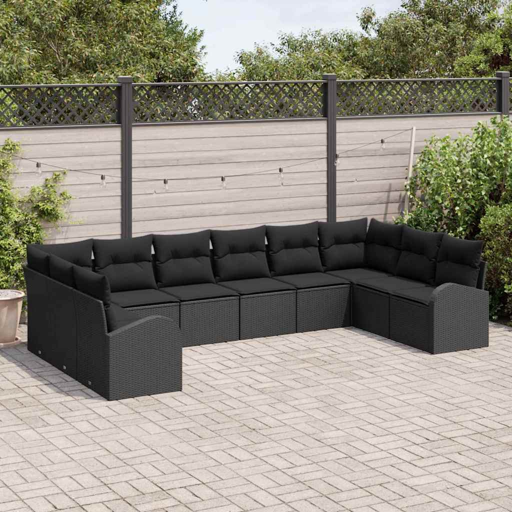 Kanapé Szett párnával 10 pcs Fekete Polyrattan