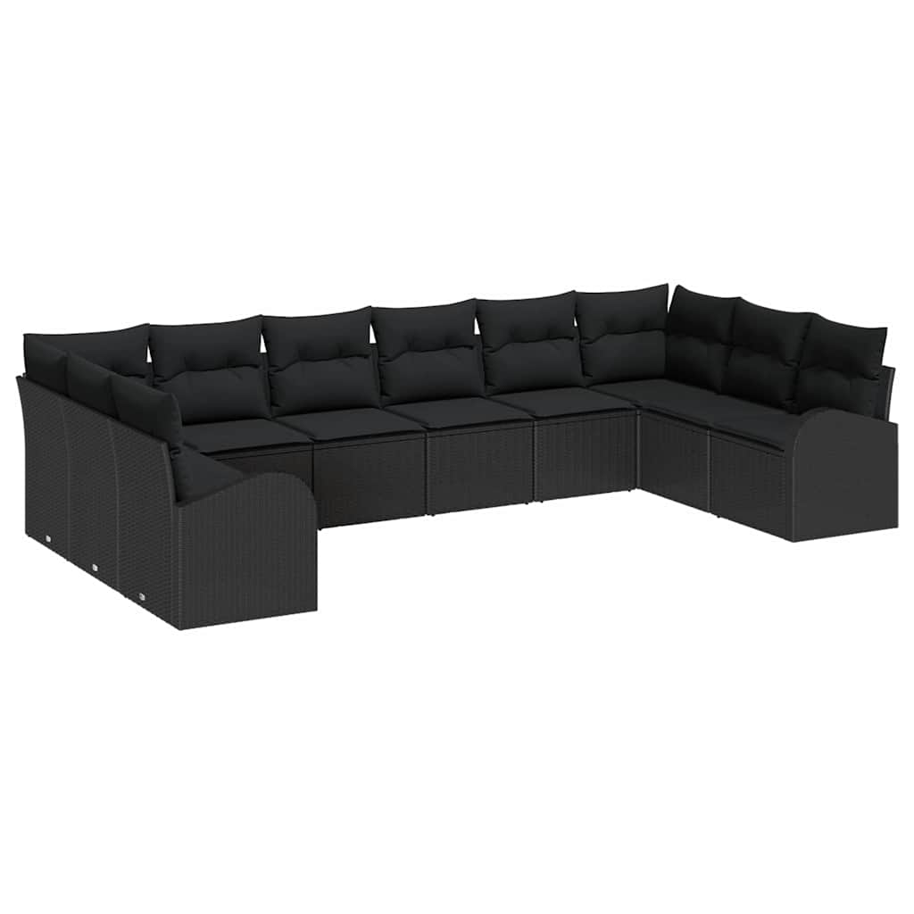 Kanapé Szett párnával 10 pcs Fekete Polyrattan