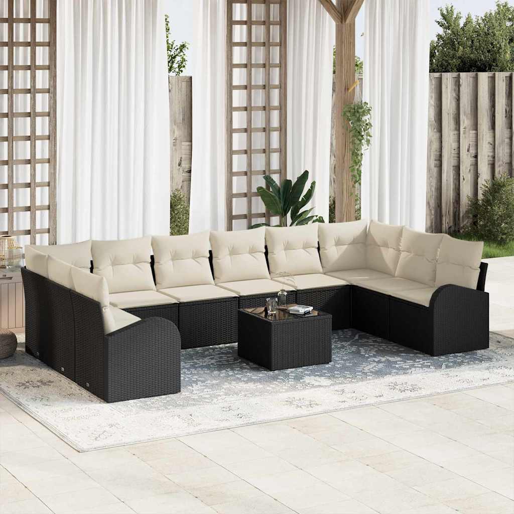 Kanapé Szett párnával 11 pcs Fekete Polyrattan