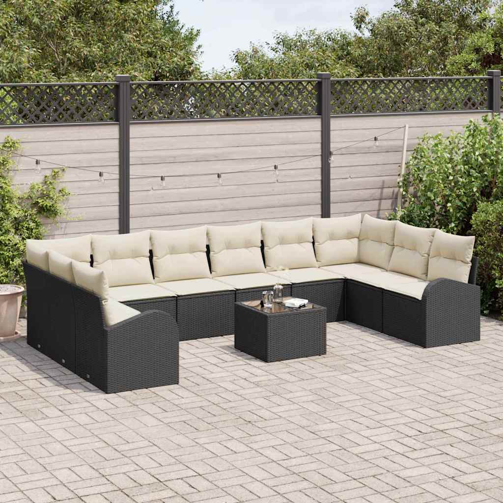 Kanapé Szett párnával 11 pcs Fekete Polyrattan