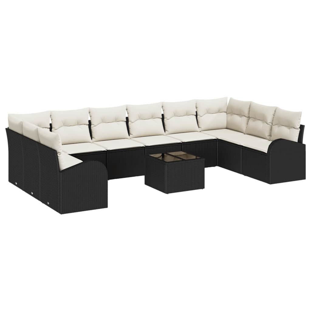 Kanapé Szett párnával 11 pcs Fekete Polyrattan