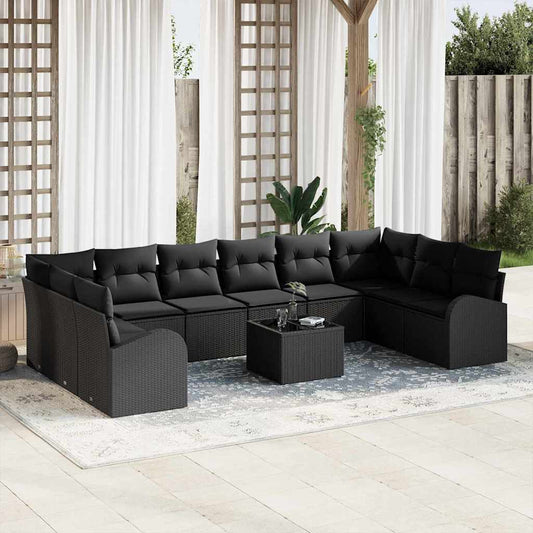 Kanapé Szett párnával 11 pcs Fekete Polyrattan