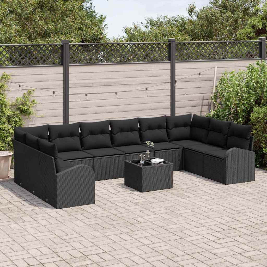 Kanapé Szett párnával 11 pcs Fekete Polyrattan