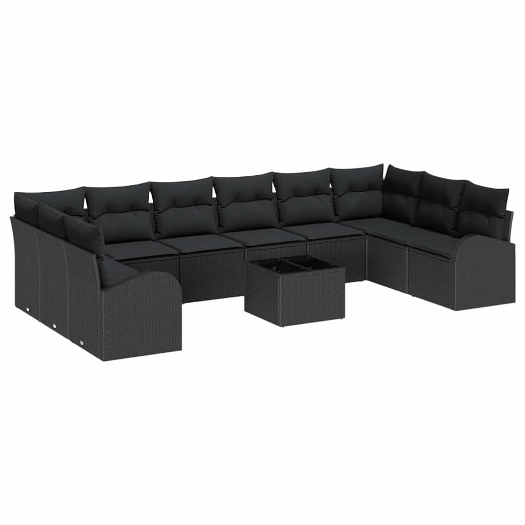 Kanapé Szett párnával 11 pcs Fekete Polyrattan